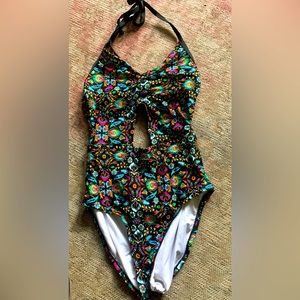 Laundry by Design floral one piece halter swimsuit size small
